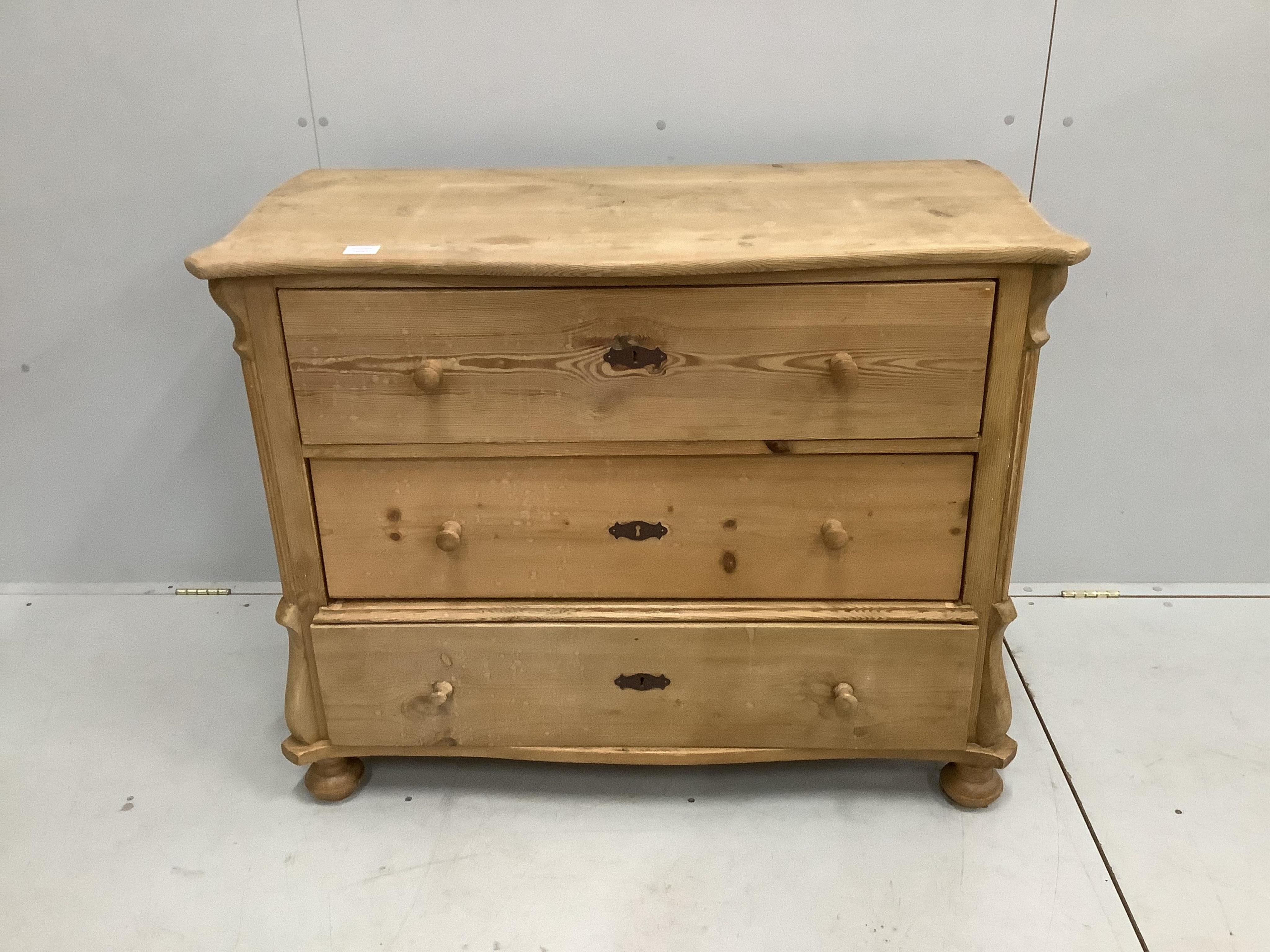 A 19th century Continental stripped pine commode, width 108cm, depth 54cm, height 86cm. Condition - fair